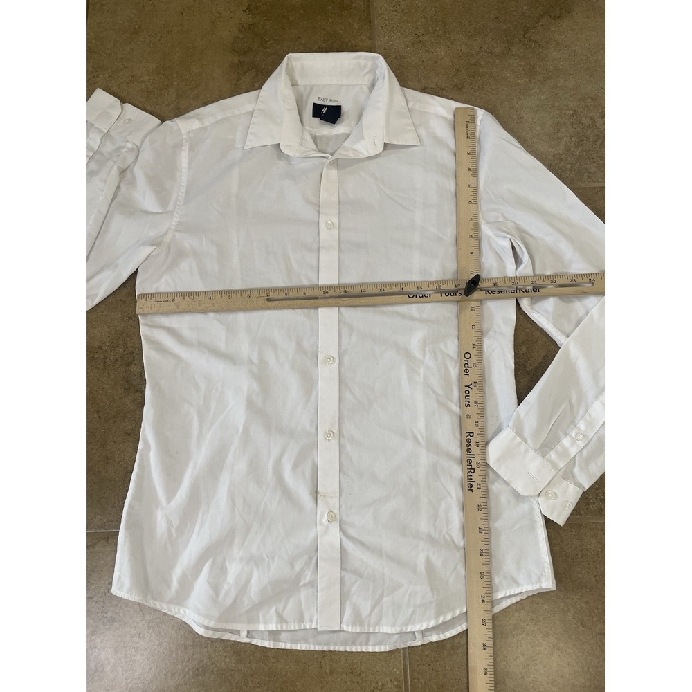 H&M White Long-Sleeve Slim Fit Men's Sz M Dress Shirt Button-Up Easy Iron - Picture 3 of 8